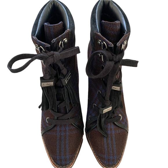 Sam Edelman Sondra Navy Plaid Lace Up Bootie Size 7 - Picture 7 of 12